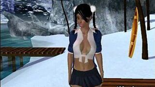 These two sexy big tit 3D babes are eating eachother out porn video